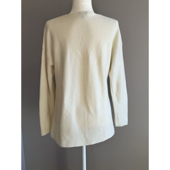 Talbots Lambswool Blend Sweater Boat Neck Ivory White Ribbed Knit Classic Large - Picture 2 of 16